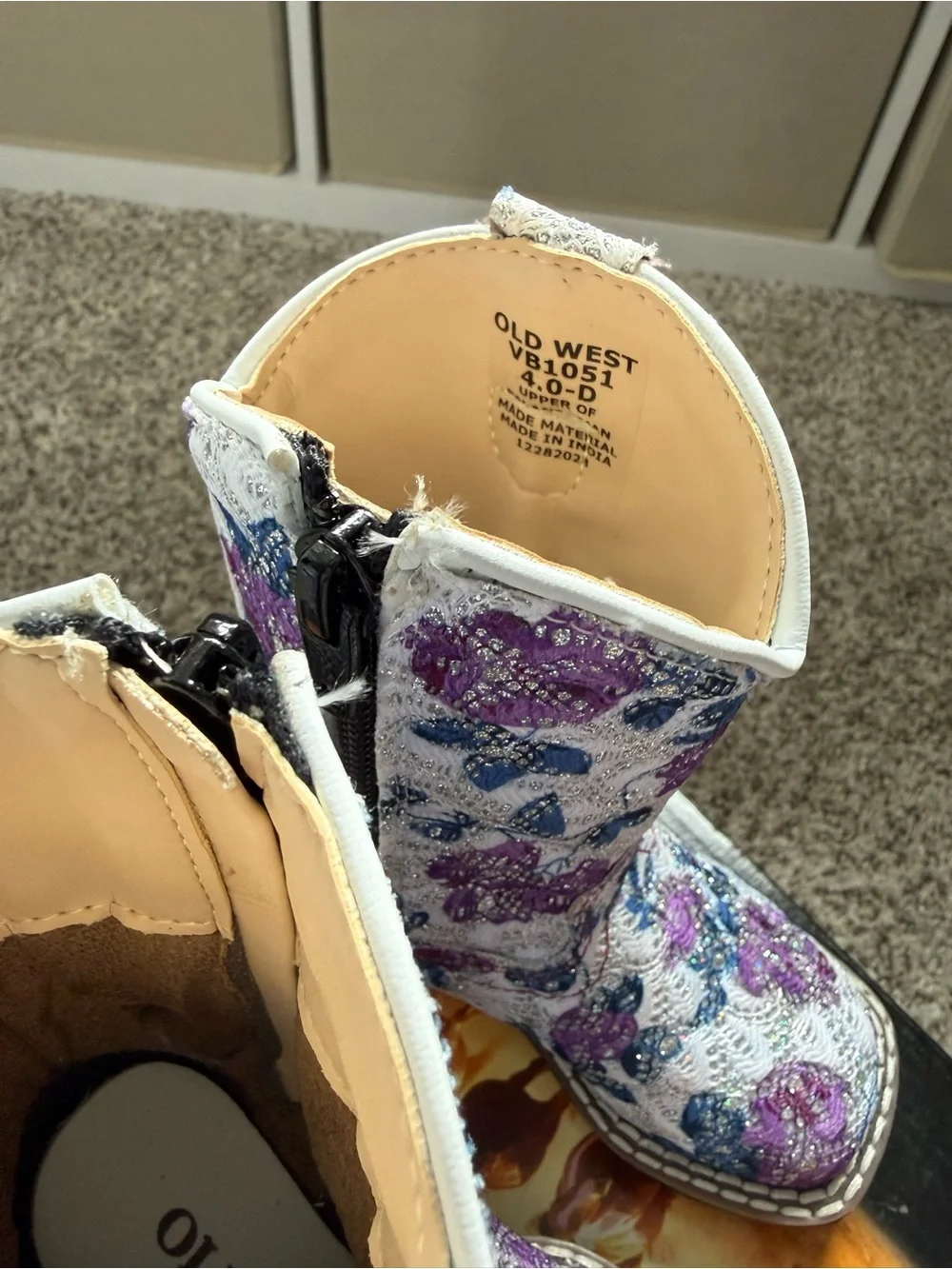 OLD WEST TODDLER GIRLS' FLOWER GIRL WESTERN BOOTS - BROAD SQUARE TOE